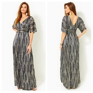 Lilly Pulitzer Women’s Parigi Maxi Dress Metallic Stripe Silver Size Medium
